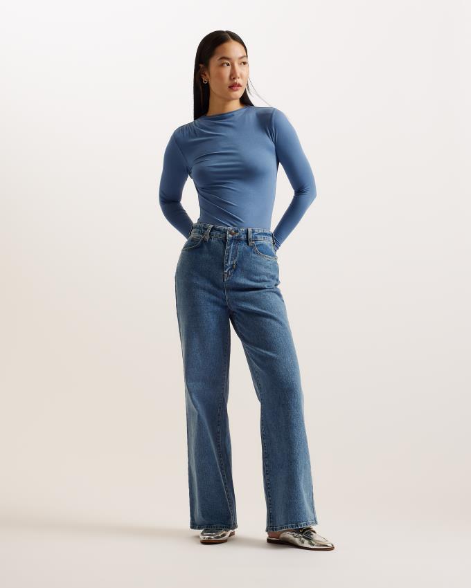 Jean Ted Baker Wide Leg With Cuff Detail Bleu Femme | XRT-87204237